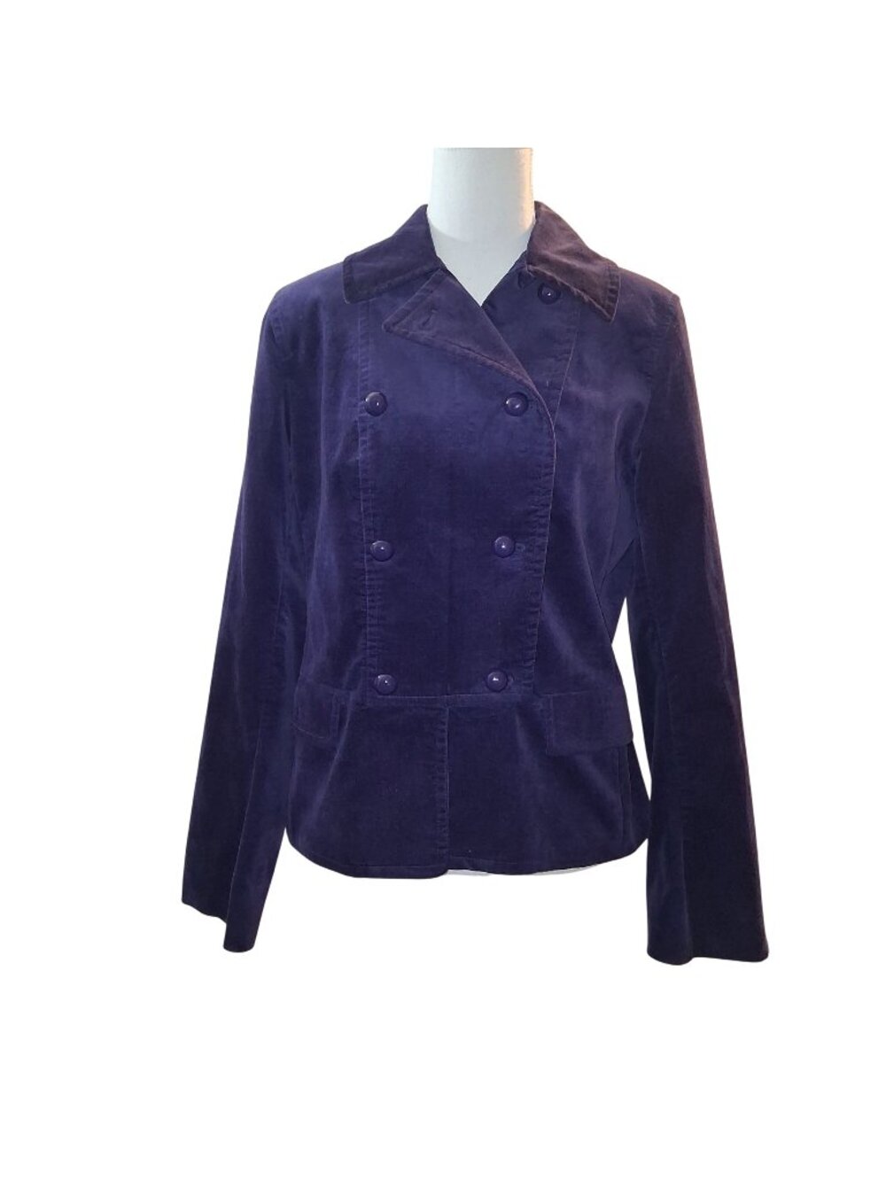 TALBOTS Double-Breasted Purple Velvet Jacket W/Button Accents Wome-SIZE: 8